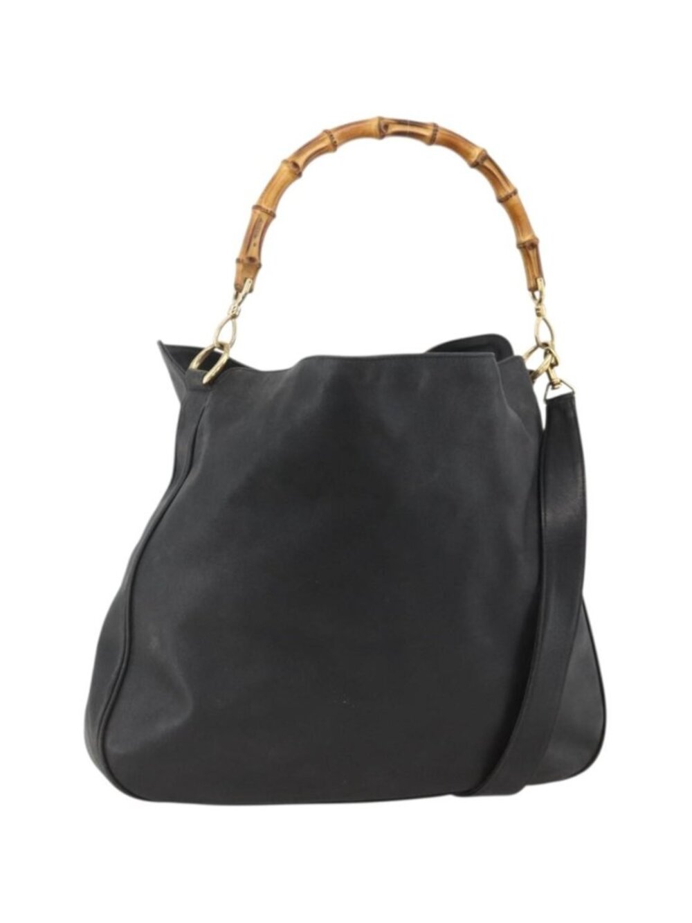 GUCCI Bamboo Shoulder Bag Leather 2way Black Gold 001 0166 1577